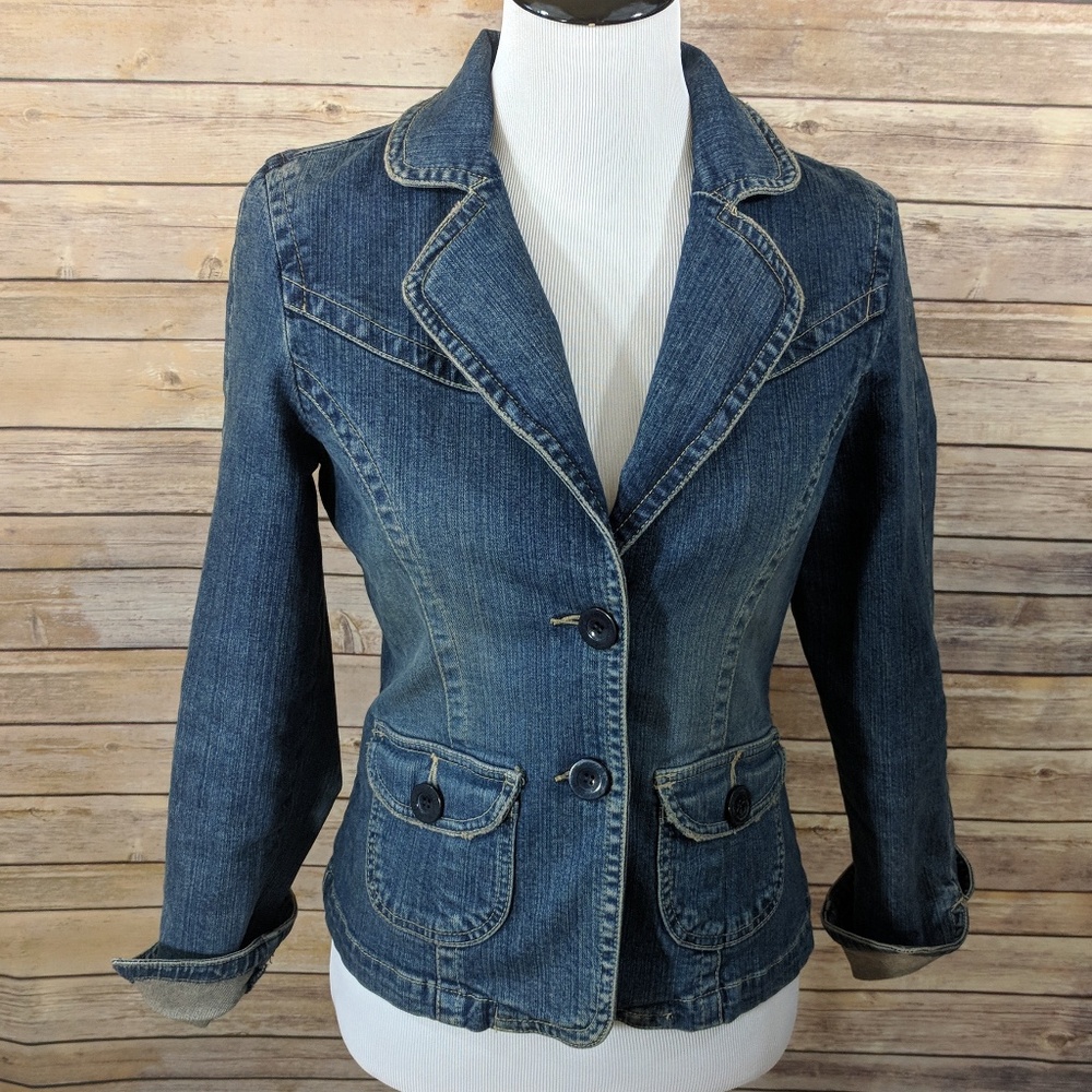 Live a Little Dark Denim Jean Blazer Jacket Fitted